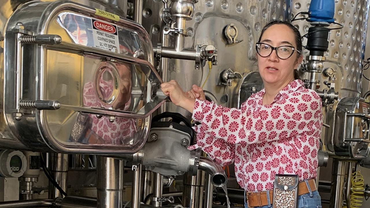 Winemaker Leticia Chacon-Rodriguez at the UC Davis Teaching and Research Winery Leticia Chacon-Rodriguez in winery
