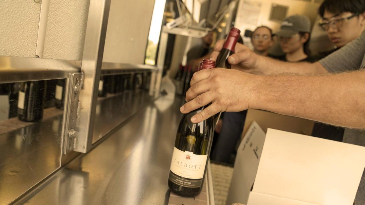 Assembly line with the wine