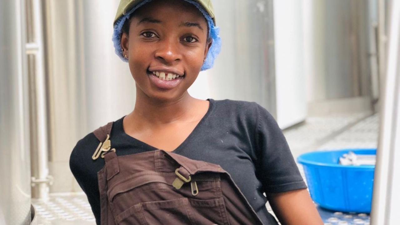 Tapping Potential Scholarship winner Tapiwa Charosa poses in Kweza Brewery