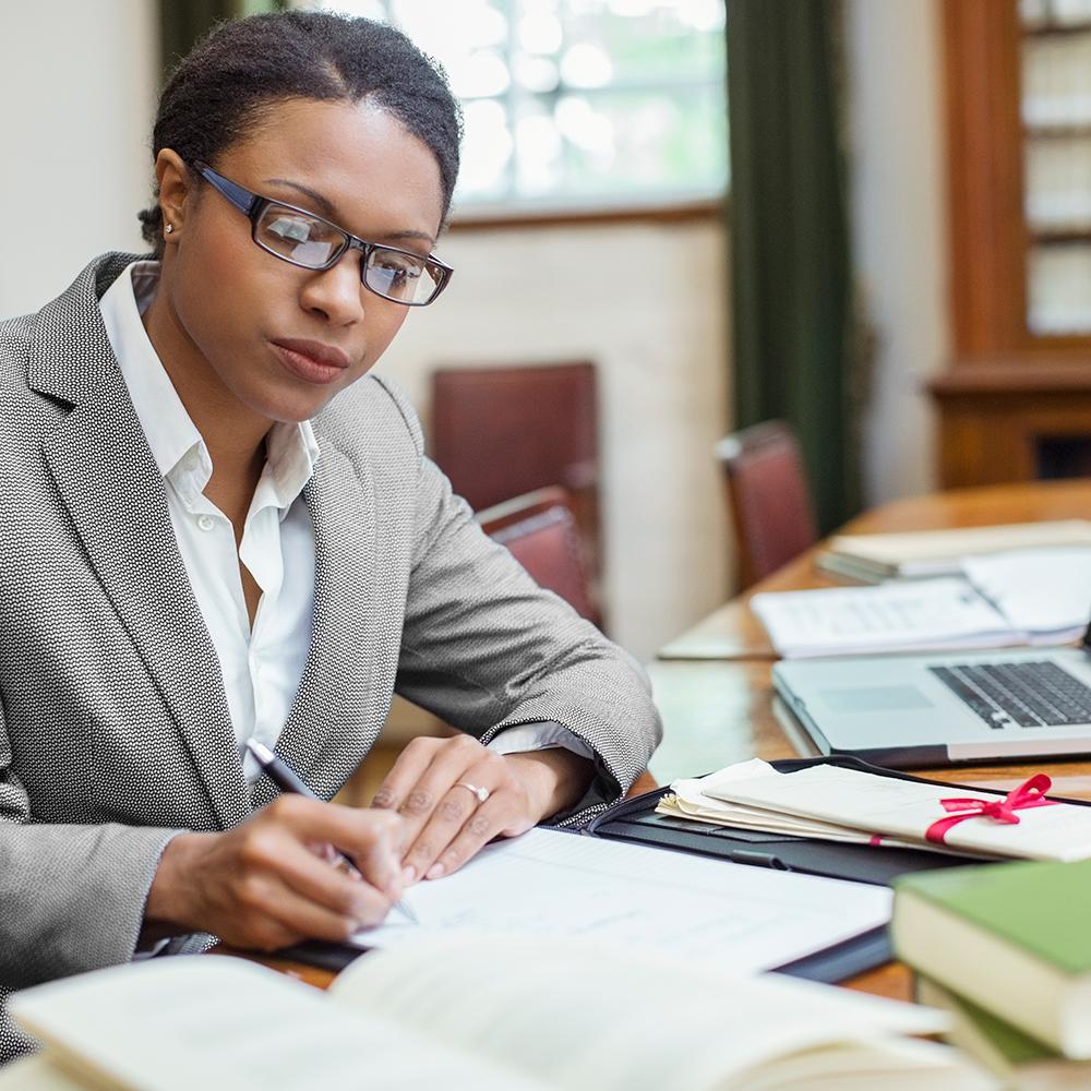 business woman working at a desk