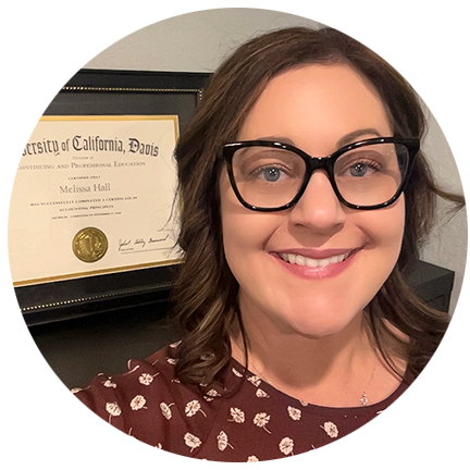 UC Davis Accounting Principles Grad Melissa Hall poses with her certificate