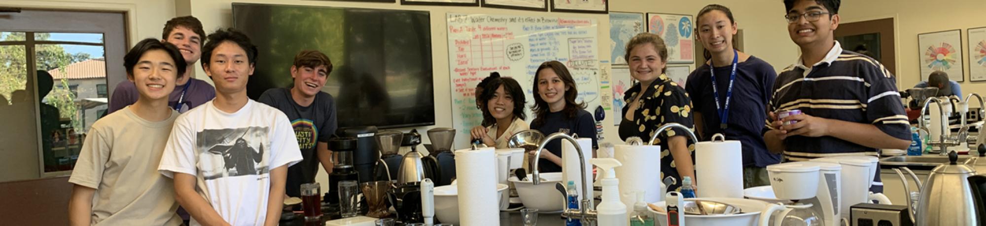 Summer 2023 UC Davis Pre-College students pose for group photo in the UC Davis coffee lab