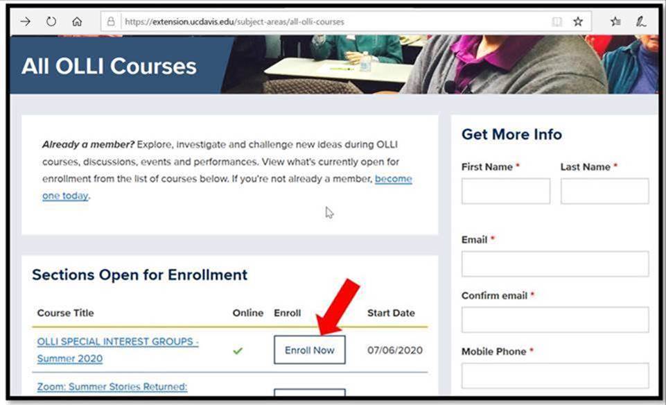 screen shot of how to enroll