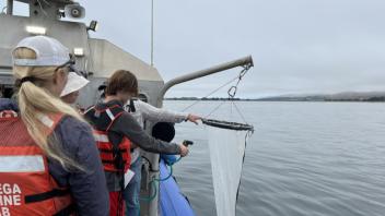 UC Davis Pre-College students Students collect samples on the research vessel