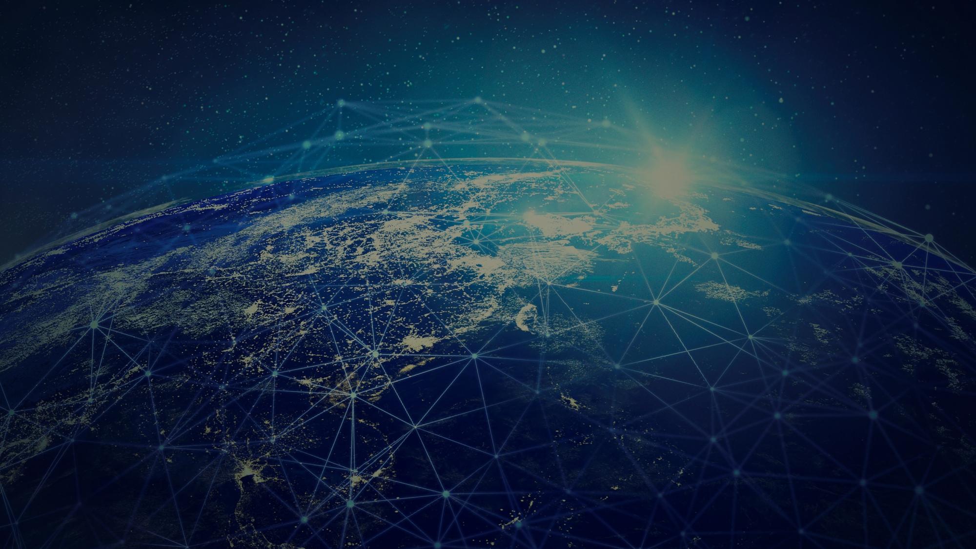 Satellite picture of the world with connected dots 