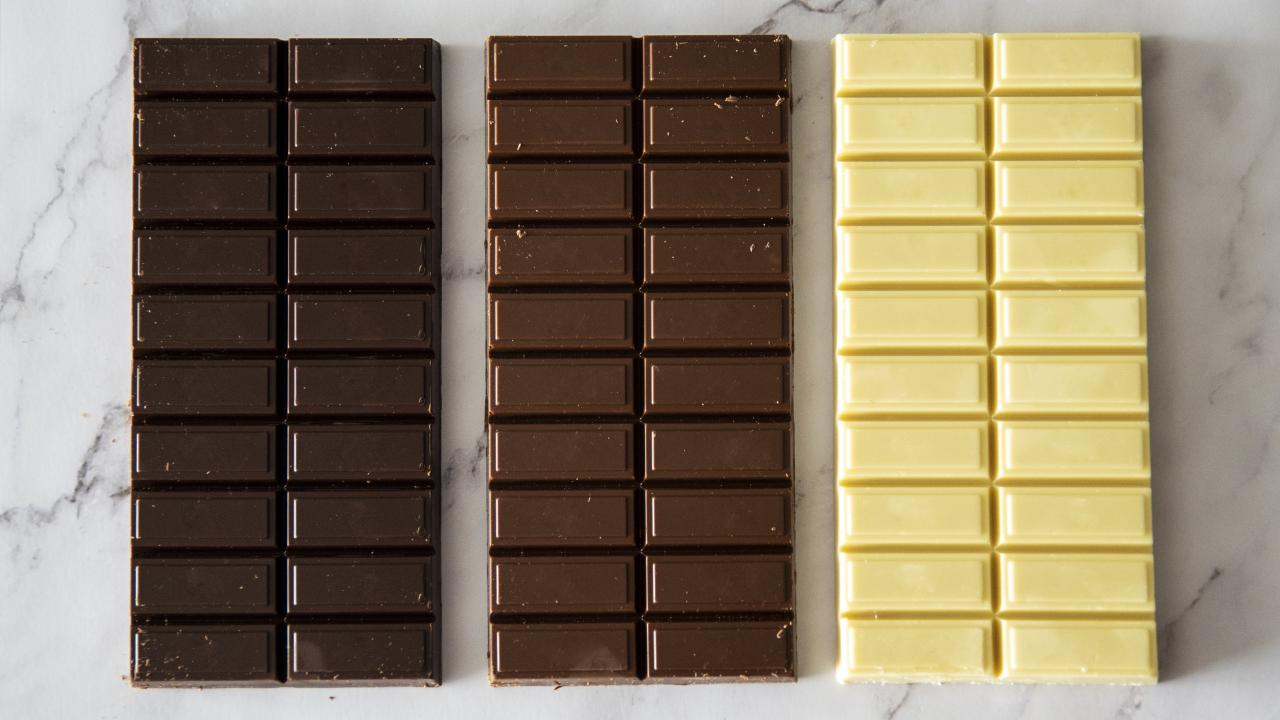 row of different chocolate bars