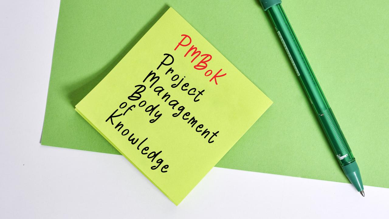 Project Management Body of Knowledge text on sticky note