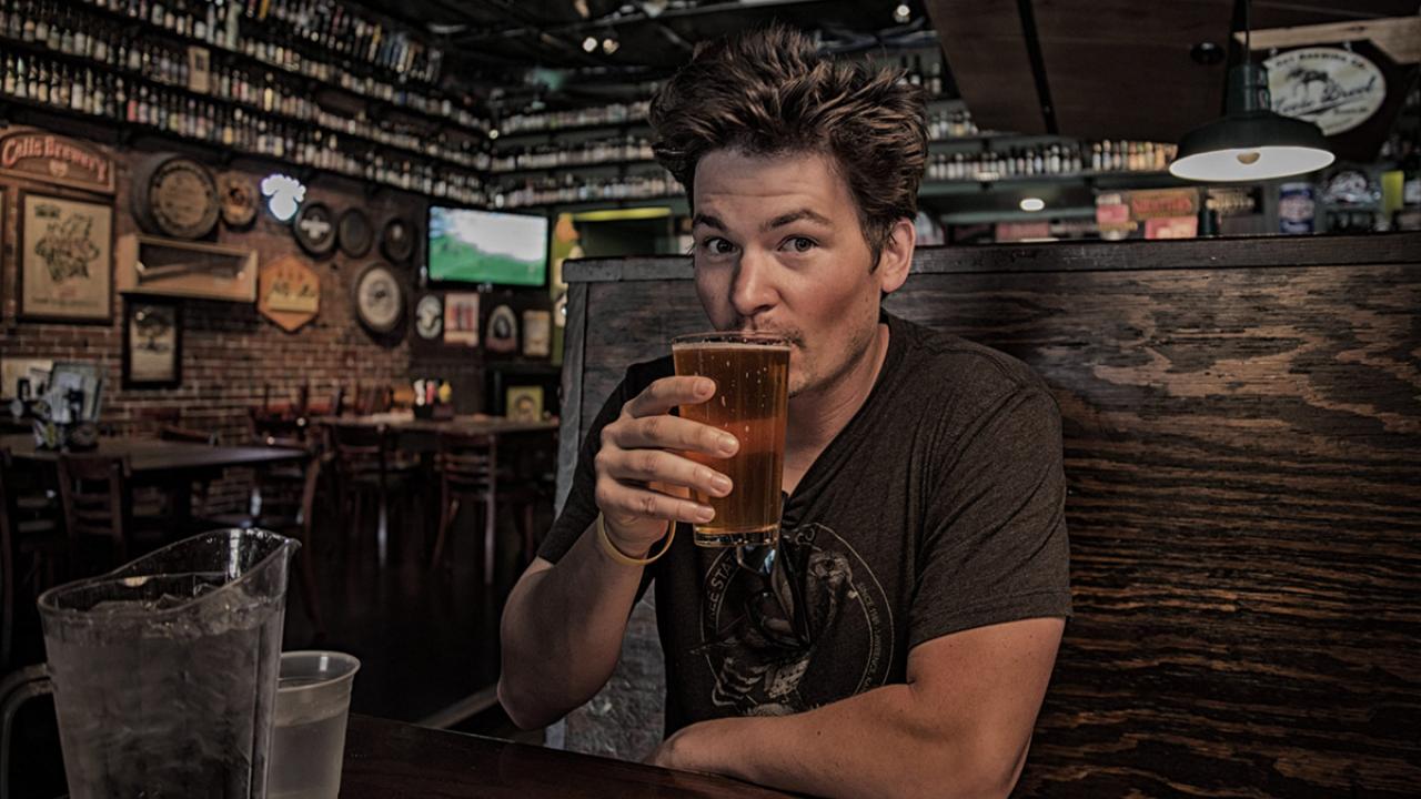 master brewer Ronnie Fink in a brewery with beer