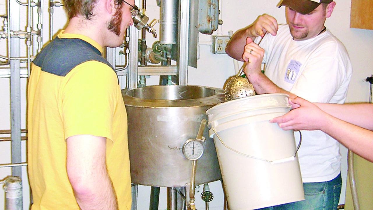 brewing students participate in wort production