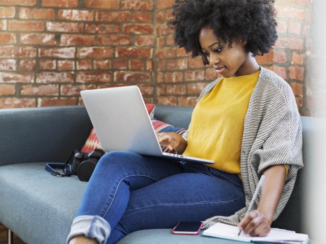 Woman taking online class