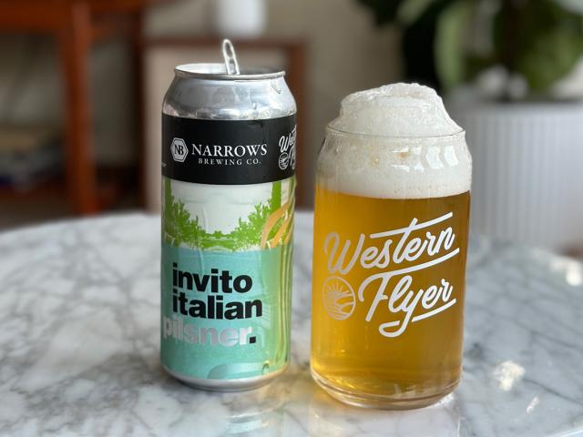 Collab beer can and beer in glass by UC Davis Master Brewers students