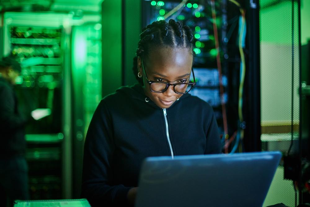 Female web developer at a computer