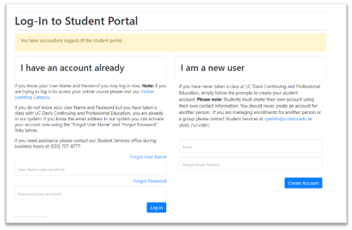screenshot of creating a student account