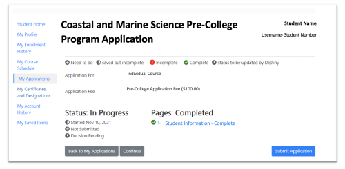 screenshot of application status during enrollment process